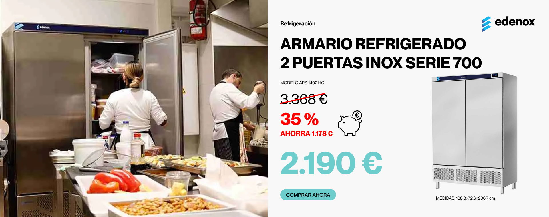 ARMARIO REFRIGERADO 2 PUERTAS INOX SERIE 700